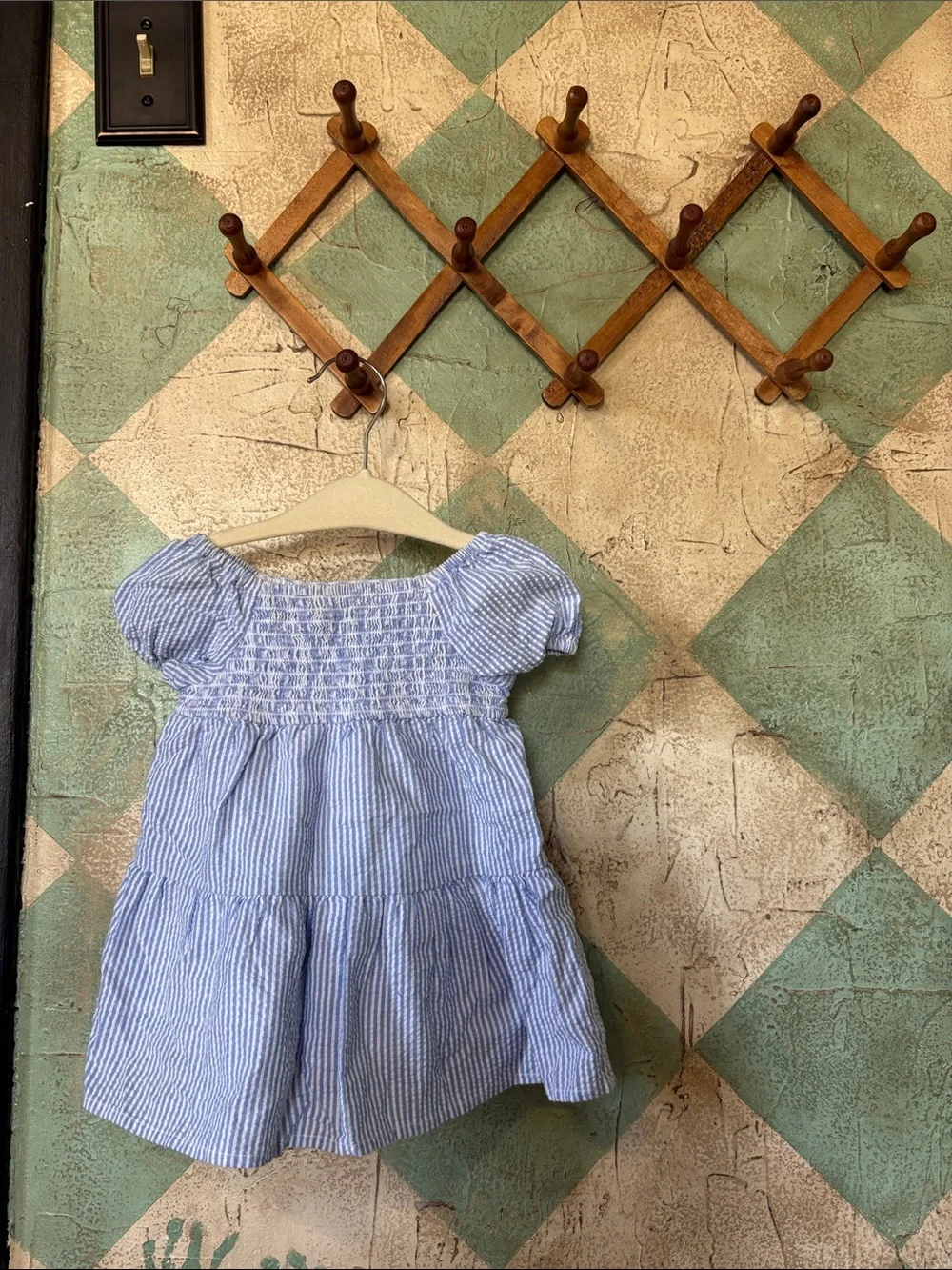 Old Navy Light Blue Smocked Puff-Sleeve Cotton Dress